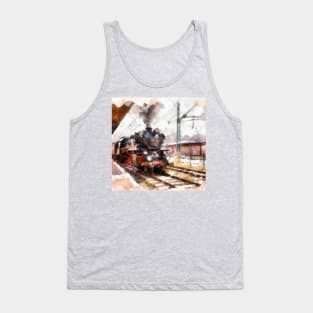 Steam Locomotive Pulling into Rail Yard Tank Top